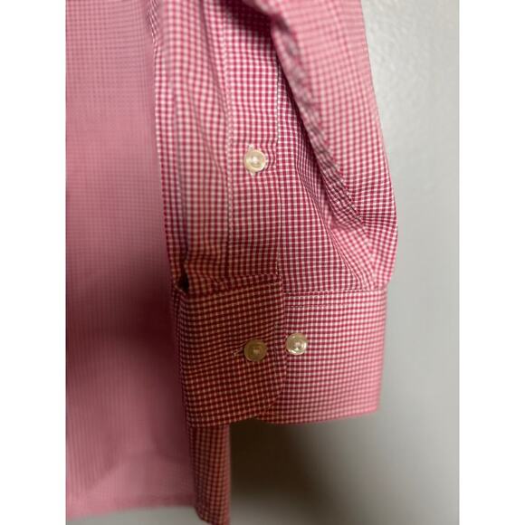 ✨Van Heusen Mens Button Down Shirt Red Gingham Check Wrinkle Free Small 14.5-15 - Picture 2 of 7